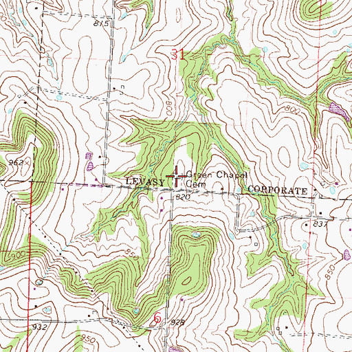 Topographic Map of Green Chapel Cemetery, MO