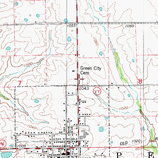 Topographic Map of Green City Cemetery, MO