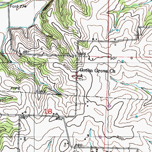 Topographic Map of Green Grove Church, MO