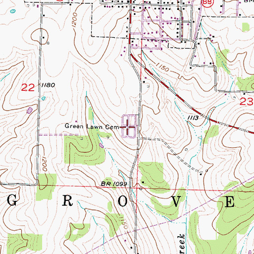 Topographic Map of Green Lawn Cemetery, MO