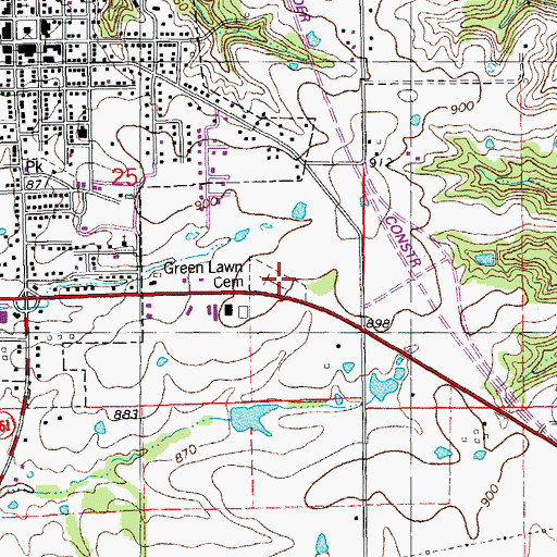 Topographic Map of Green Lawn Cemetery, MO