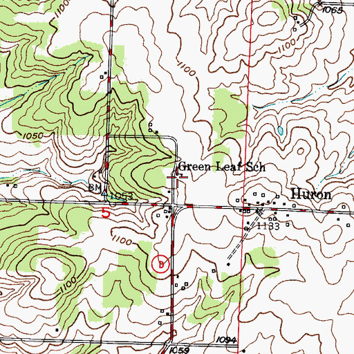 Topographic Map of Green Leaf School, MO
