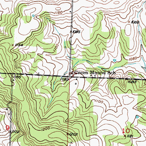 Topographic Map of Green Mound School, MO
