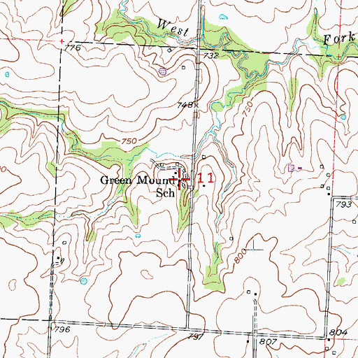 Topographic Map of Green Mound School (historical), MO
