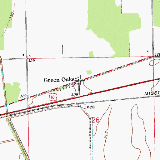 Topographic Map of Green Oaks, MO