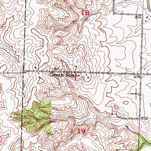 Topographic Map of Green School, MO