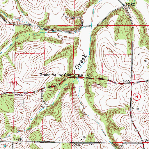 Topographic Map of Green Valley Cemetery, MO