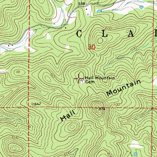 Topographic Map of Hall Mountain Cemetery, AR