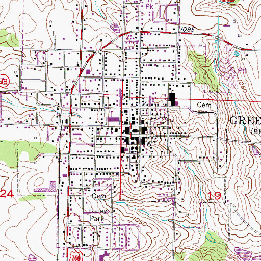 Topographic Map of Greenfield, MO