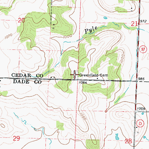 Topographic Map of Greenfield Cemetery, MO