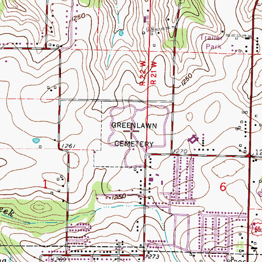 Topographic Map of Greenlawn Cemetery, MO