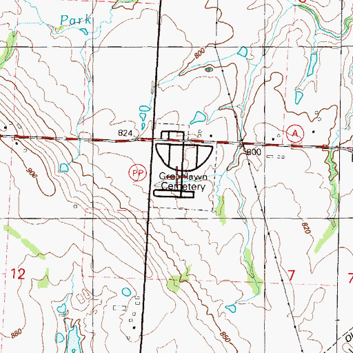 Topographic Map of Greenlawn Cemetery, MO