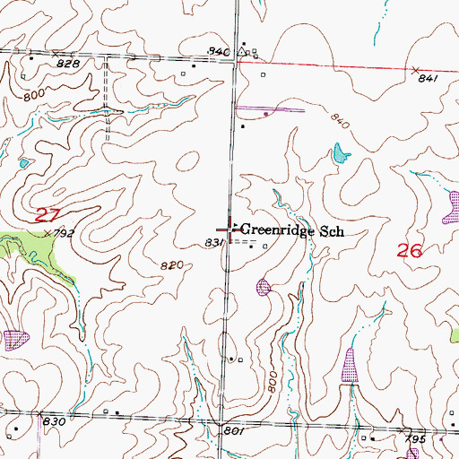 Topographic Map of Greenridge School (historical), MO