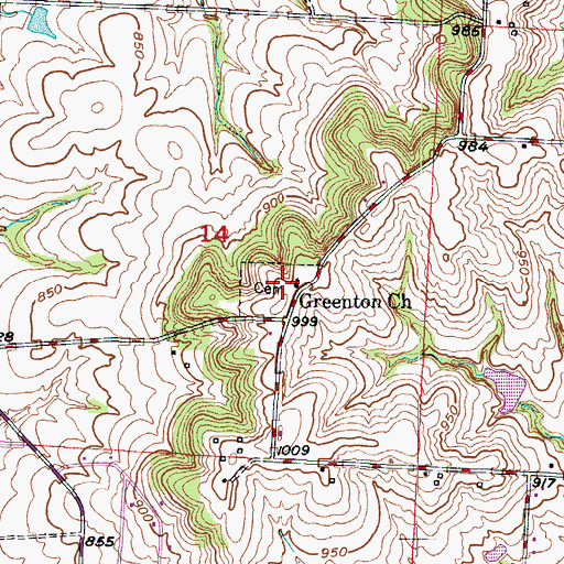 Topographic Map of Greenton Church, MO
