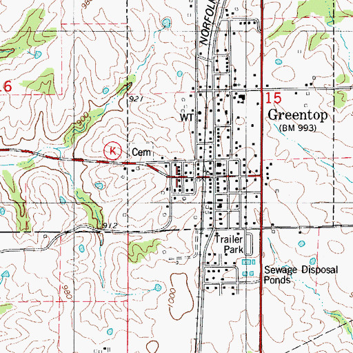 Topographic Map of Greentop, MO