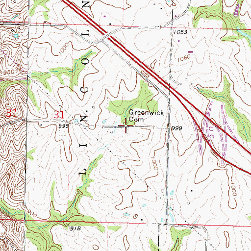 Topographic Map of Greenwick Cemetery, MO