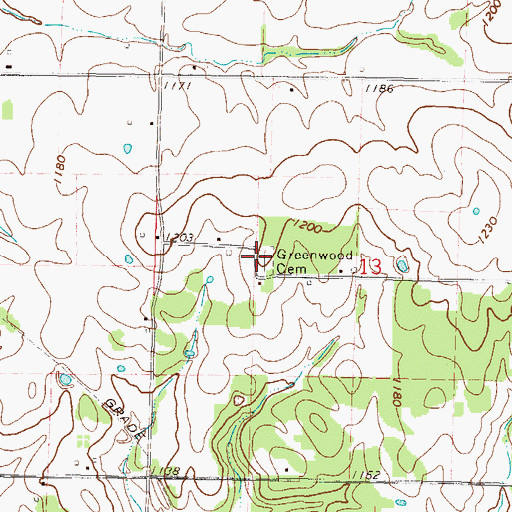 Topographic Map of Greenwood Cemetery, MO