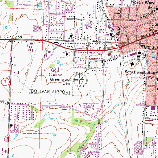 Topographic Map of Greenwood Cemetery, MO