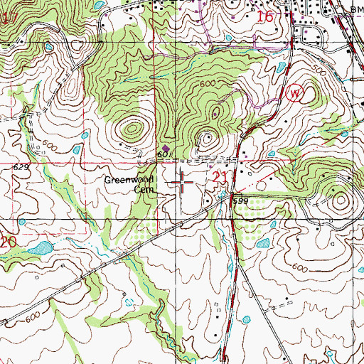 Topographic Map of Greenwood Cemetery, MO