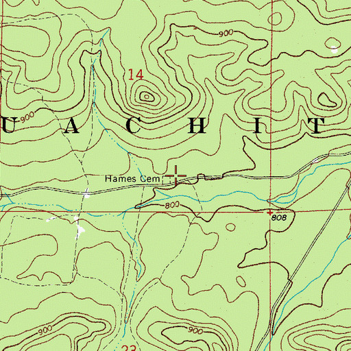Topographic Map of Hames Number 2 Cemetery, AR