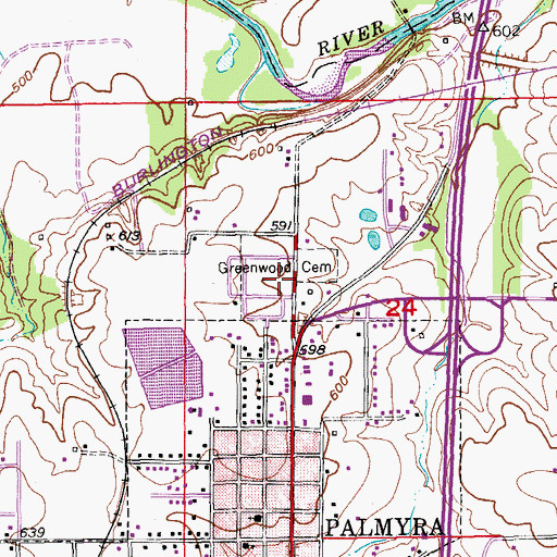 Topographic Map of Greenwood Cemetery, MO