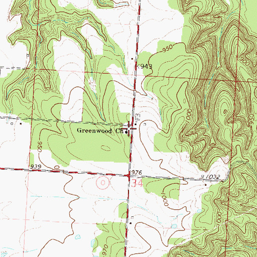 Topographic Map of Greenwood Church, MO