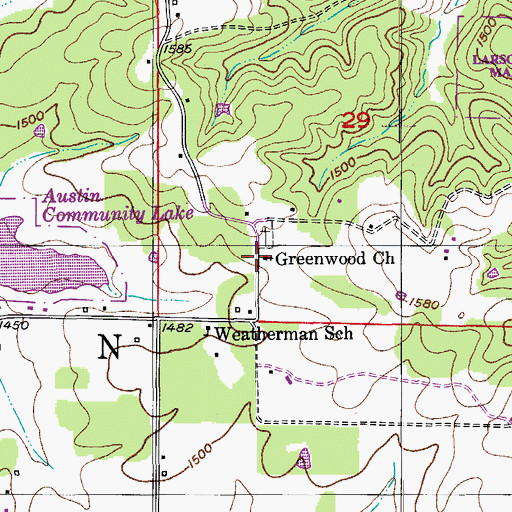 Topographic Map of Greenwood Church, MO