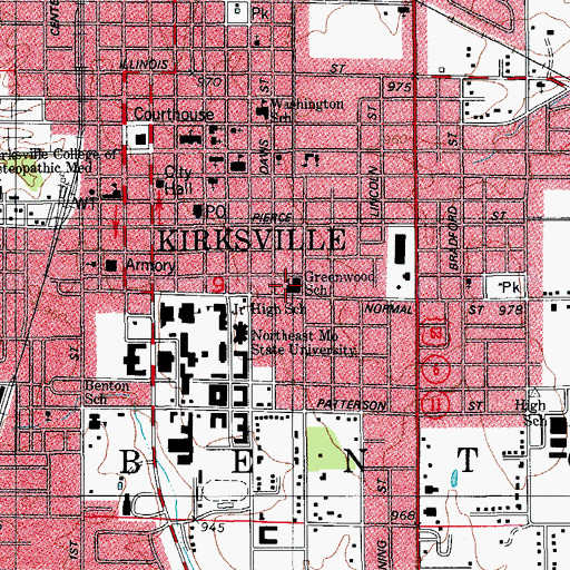 Topographic Map of Greenwood School, MO