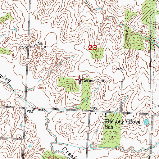 Topographic Map of Greer Cemetery, MO