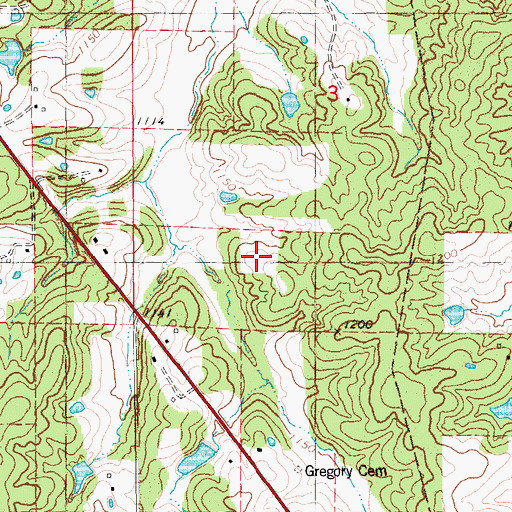 Topographic Map of Gregory Cemetery, MO