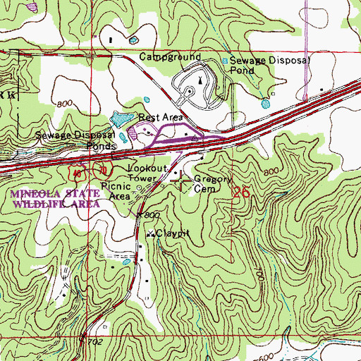 Topographic Map of Gregory Cemetery, MO
