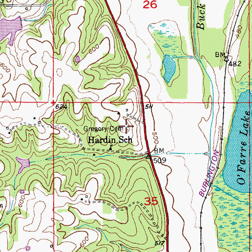 Topographic Map of Gregory Cemetery, MO