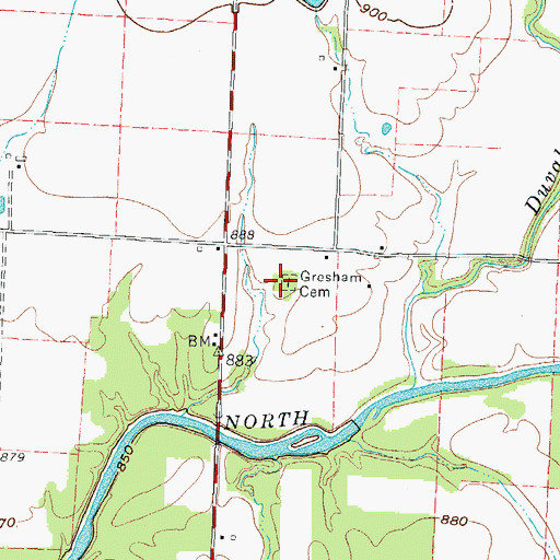 Topographic Map of Gresham Cemetery, MO