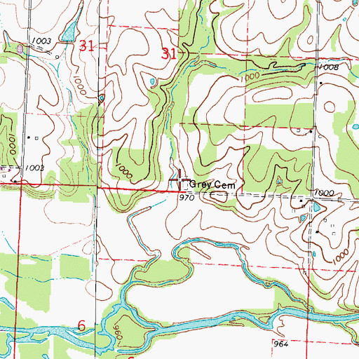 Topographic Map of Grey Cemetery, MO