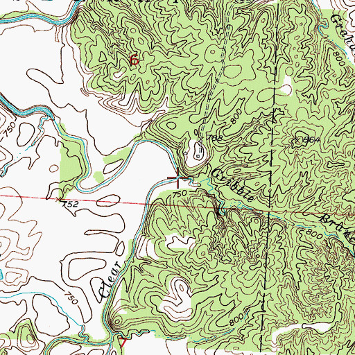 Topographic Map of Gribble Branch, MO
