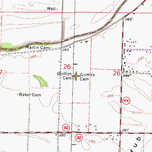 Topographic Map of Griffith Cemetery, MO