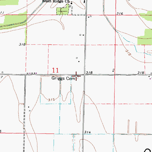 Topographic Map of Griggs Cemetery, MO