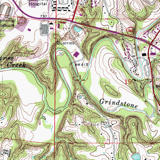 Topographic Map of Grindstone Creek, MO