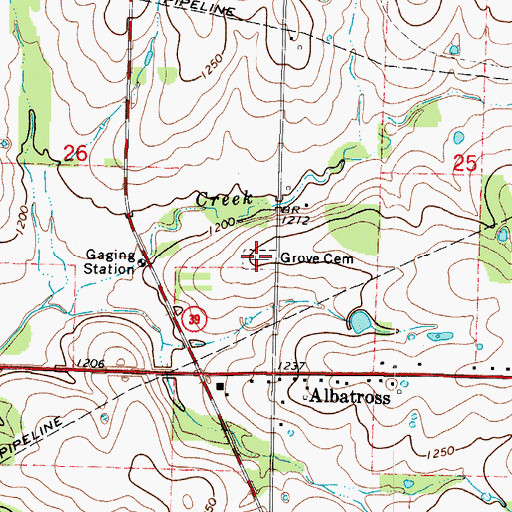 Topographic Map of Grove Cemetery, MO
