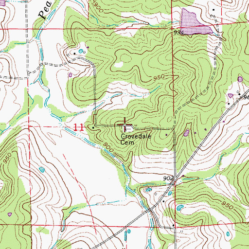 Topographic Map of Grovedale Cemetery, MO