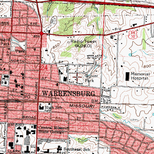 Topographic Map of Grover Park, MO