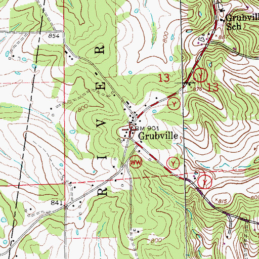 Topographic Map of Grubville, MO