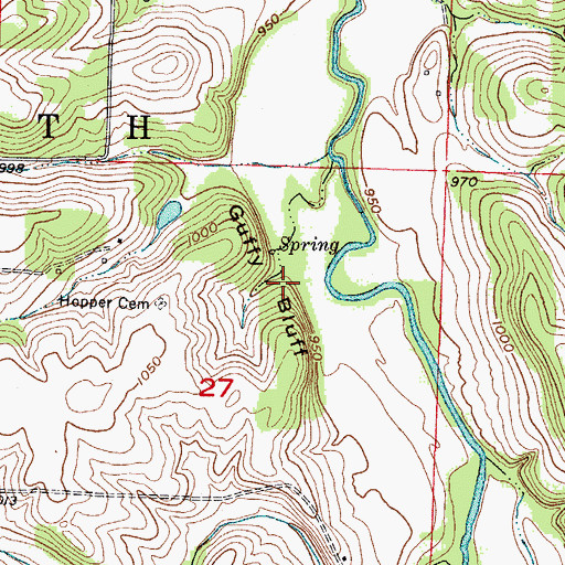 Topographic Map of Guffy Bluff, MO