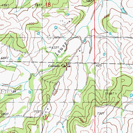 Topographic Map of Guiteau Church, MO
