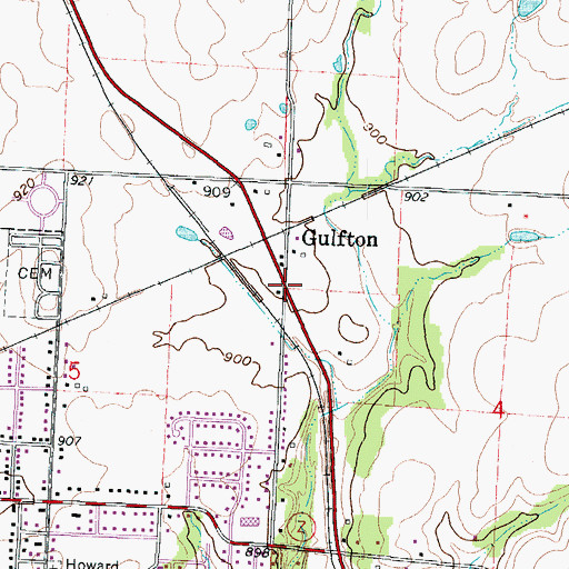 Topographic Map of Gulfton, MO