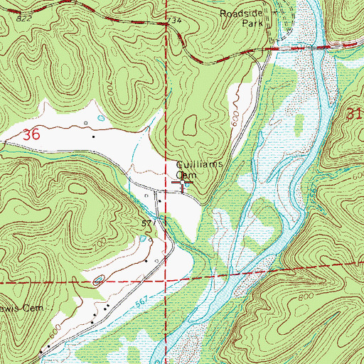 Topographic Map of Gulliams Cemetery, MO