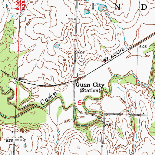 Topographic Map of Gunn City, MO