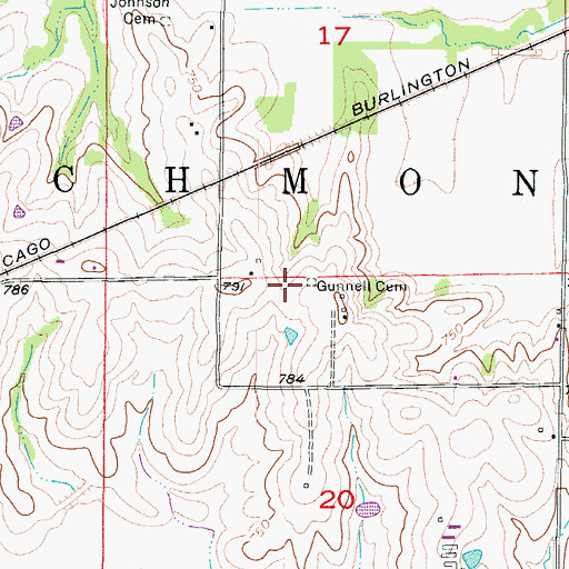 Topographic Map of Gunnell Cemetery, MO