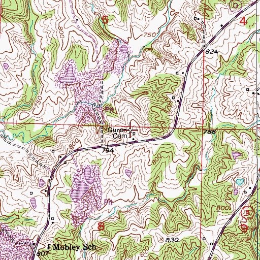 Topographic Map of Guren Cemetery, MO