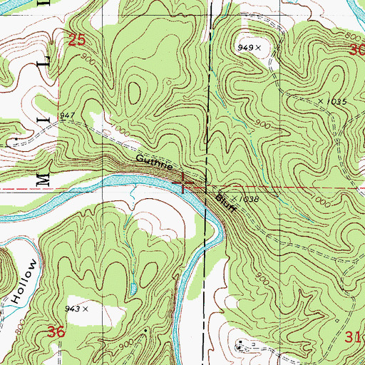 Topographic Map of Guthrie Bluff, MO